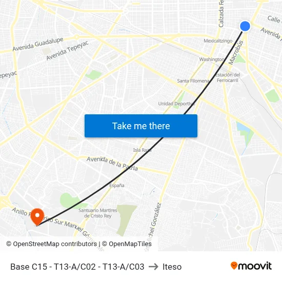 Base C15 - T13-A/C02 - T13-A/C03 to Iteso map