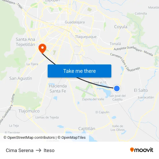 Cima Serena to Iteso map