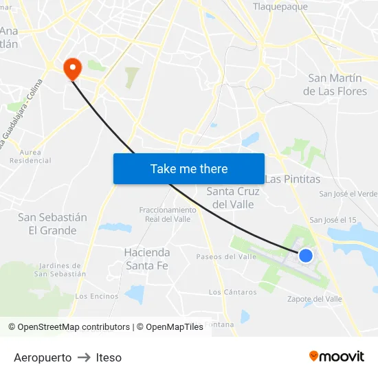 Aeropuerto to Iteso map
