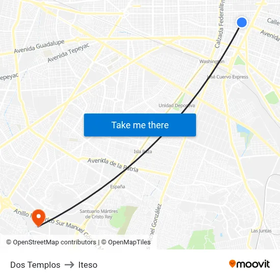Dos Templos to Iteso map