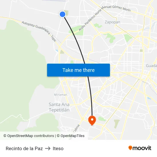 Recinto de la Paz to Iteso map