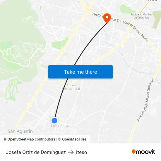 Josefa Ortiz de Domínguez to Iteso map