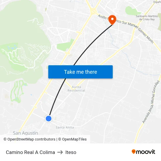 Camino Real A Colima to Iteso map