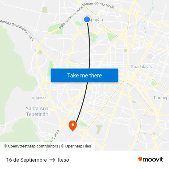 16 de Septiembre to Iteso map