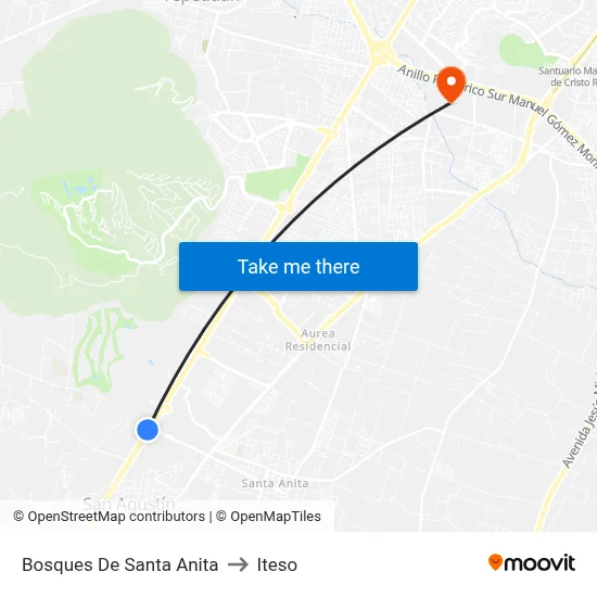 Bosques De Santa Anita to Iteso map