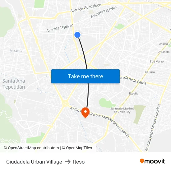 Ciudadela Urban Village to Iteso map