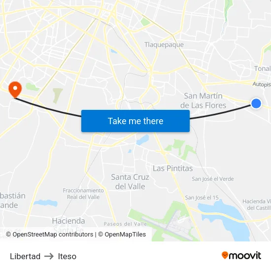 Libertad to Iteso map