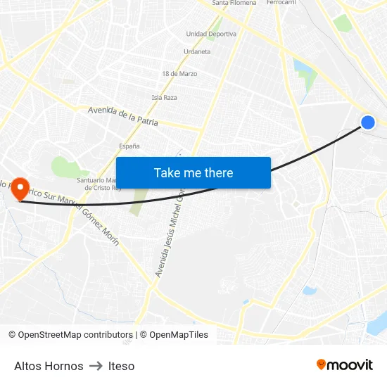 Altos Hornos to Iteso map