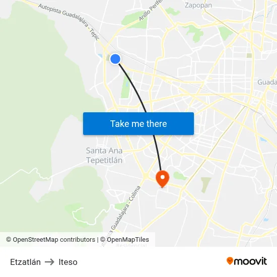 Etzatlán to Iteso map