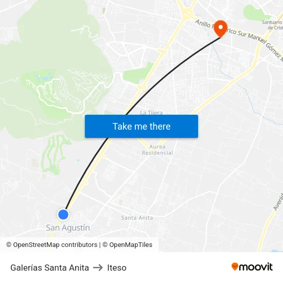 Galerías Santa Anita to Iteso map