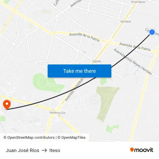 Juan José Ríos to Iteso map