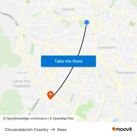 Circunvalación Country to Iteso map