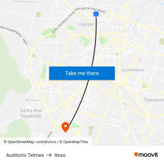 Auditorio Telmex to Iteso map
