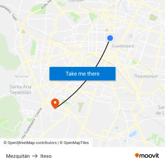 Mezquitán to Iteso map