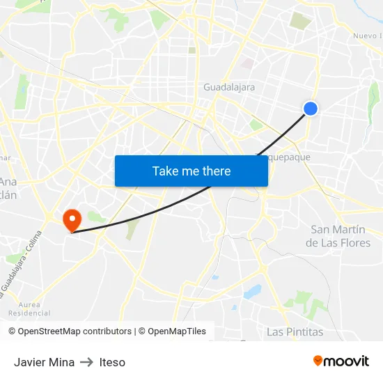 Javier Mina to Iteso map