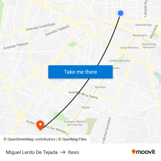 Miguel Lerdo De Tejada to Iteso map