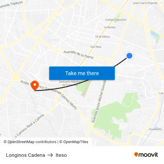 Longinos Cadena to Iteso map