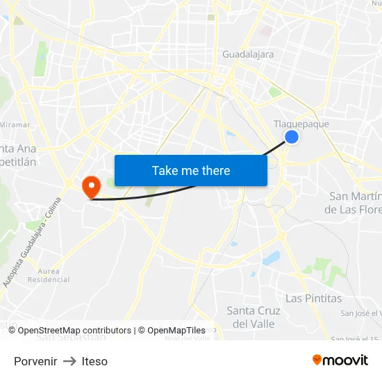 Porvenir to Iteso map