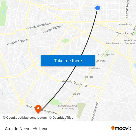 Amado Nervo to Iteso map