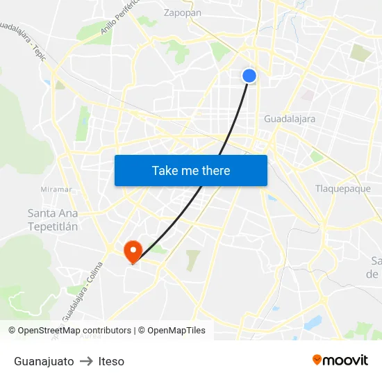 Guanajuato to Iteso map