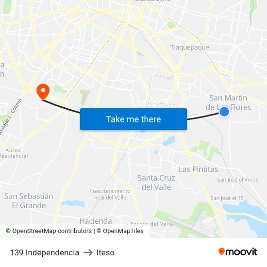 139 Independencia to Iteso map