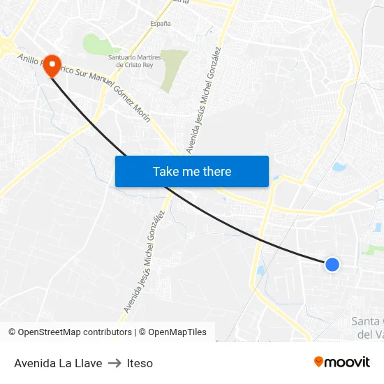 Avenida La Llave to Iteso map