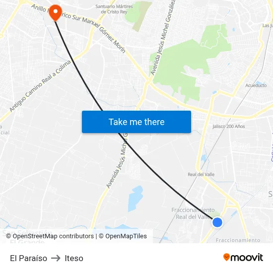 El Paraíso to Iteso map