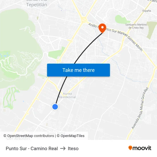 Punto Sur - Camino Real to Iteso map