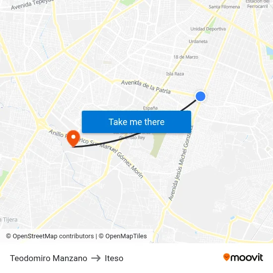 Teodomiro Manzano to Iteso map
