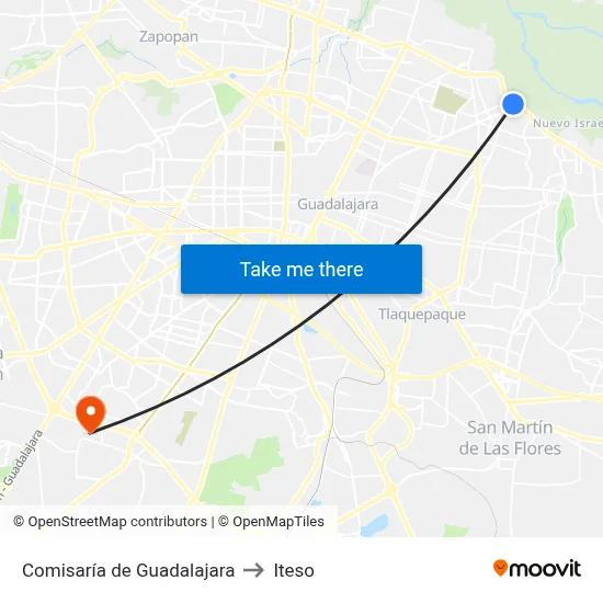 Comisaría de Guadalajara to Iteso map