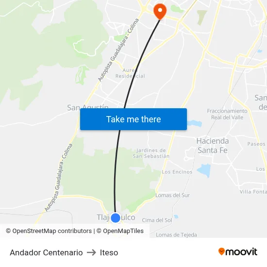 Andador Centenario to Iteso map