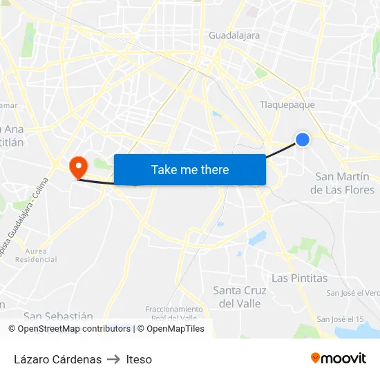 Lázaro Cárdenas to Iteso map