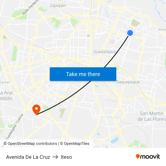 Avenida De La Cruz to Iteso map