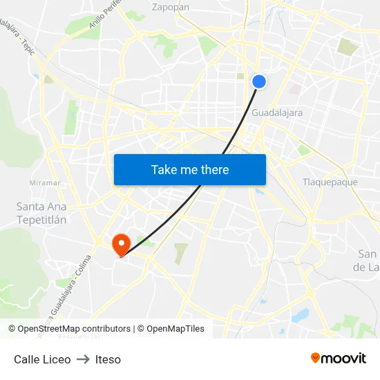 Calle Liceo to Iteso map