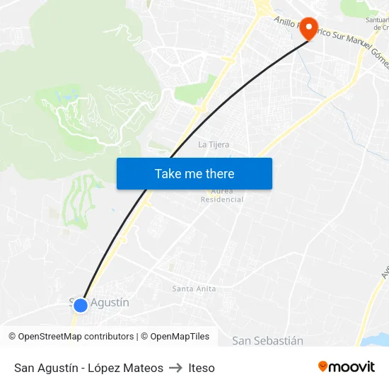 San Agustín - López Mateos to Iteso map