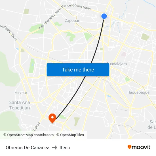 Obreros De Cananea to Iteso map