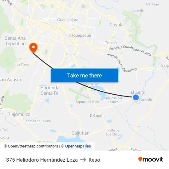 375 Heliodoro Hernández Loza to Iteso map