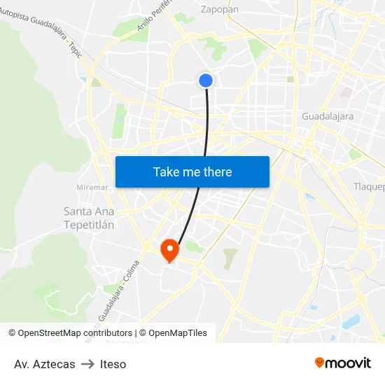 Av. Aztecas to Iteso map