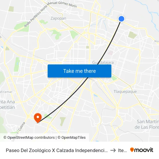 Paseo Del Zoológico X Calzada Independencia Norte to Iteso map