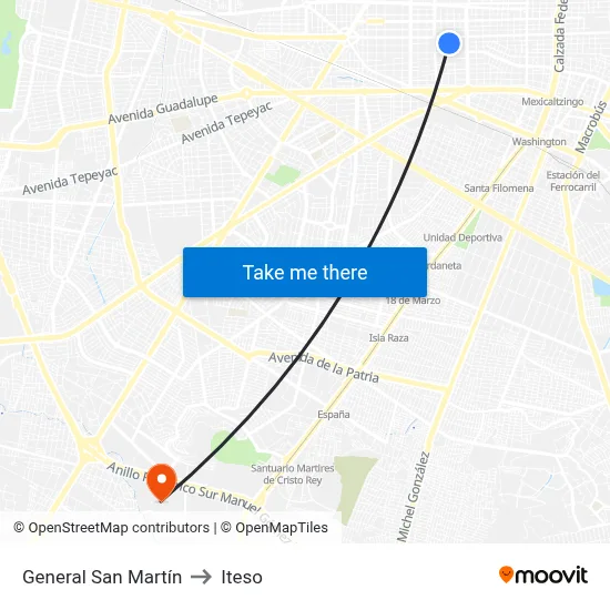 General San Martín to Iteso map