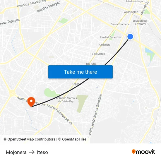 Mojonera to Iteso map