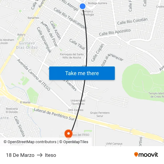 18 De Marzo to Iteso map