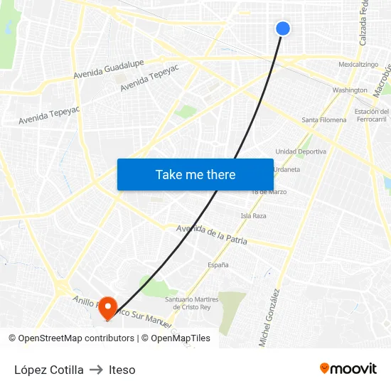 López Cotilla to Iteso map