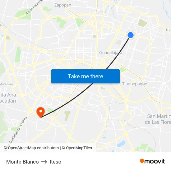 Monte Blanco to Iteso map
