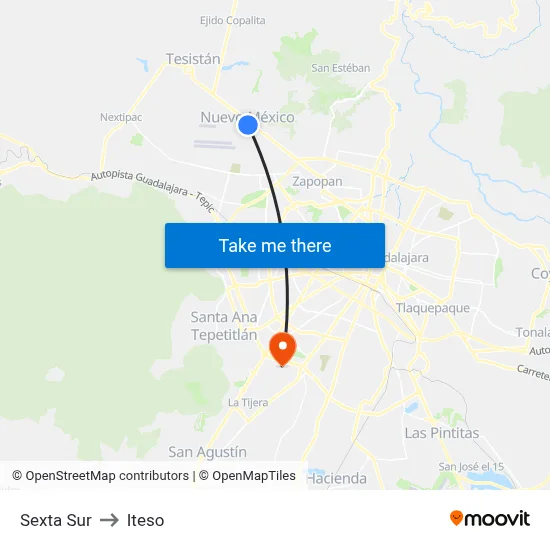 Sexta Sur to Iteso map