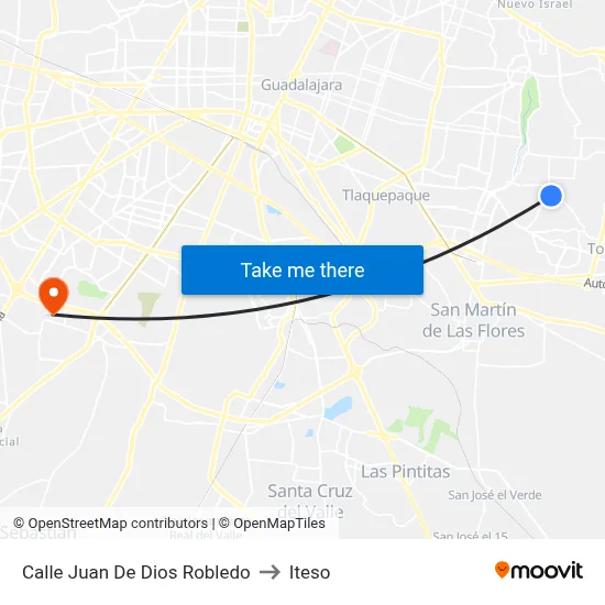Calle Juan De Dios Robledo to Iteso map