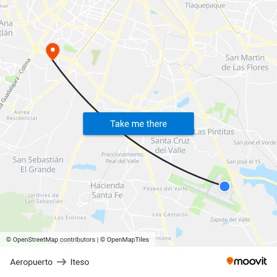 Aeropuerto to Iteso map
