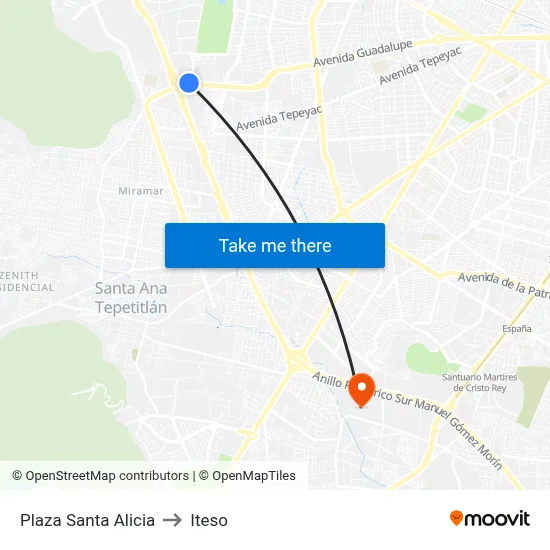 Plaza Santa Alicia to Iteso map