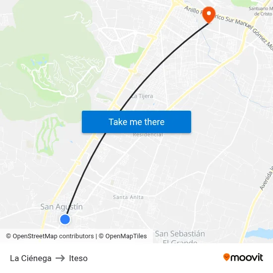 La Ciénega to Iteso map