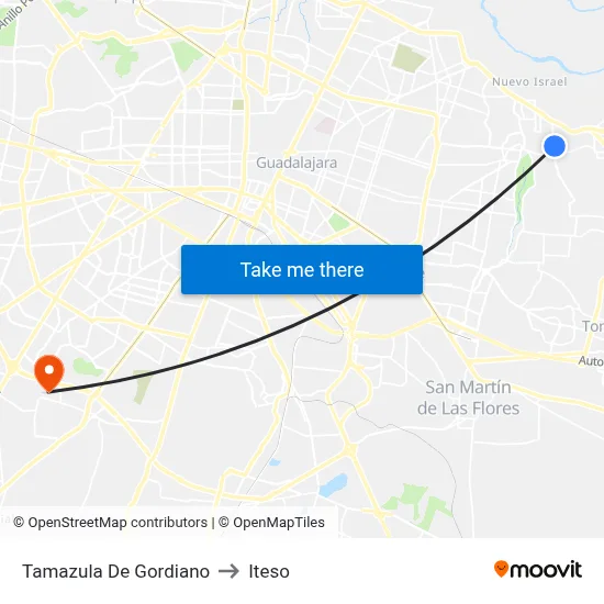 Tamazula De Gordiano to Iteso map